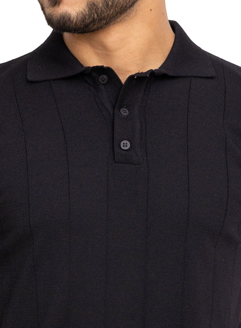 Black Design 01007Knit Polo Neck - T-Shirt - Khotwh