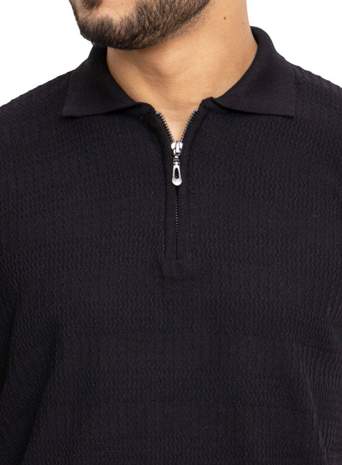 Black Design 01013Knit Polo Neck - T-Shirt - Khotwh