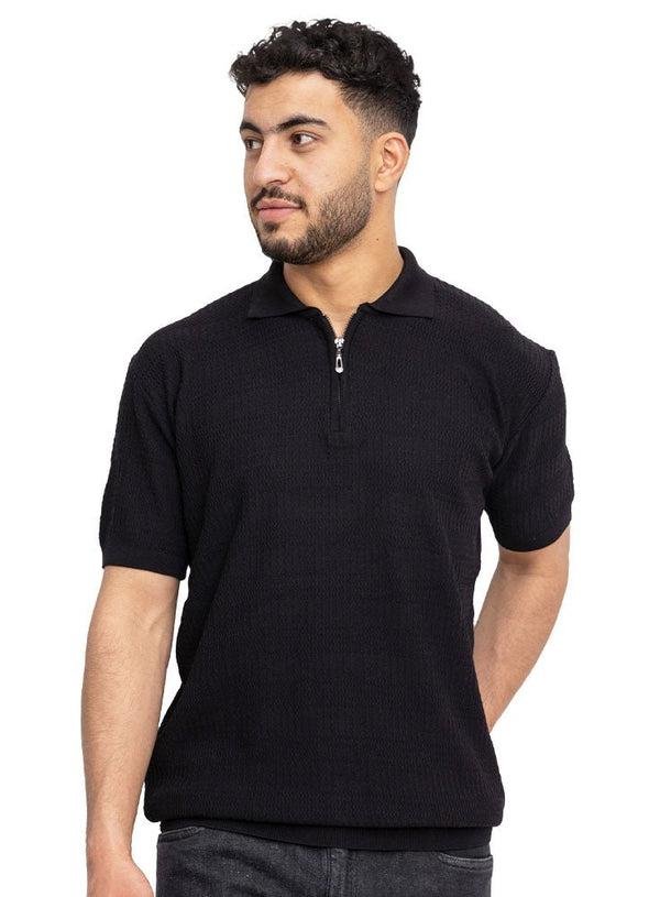 Black Design 01013Knit Polo Neck - T-Shirt - Khotwh