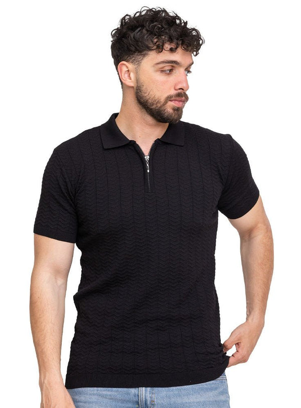 Black Design 01014Knit Polo Neck - T-Shirt - Khotwh