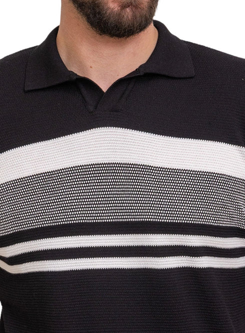 Black Design 01021Knit Polo Neck - T-Shirt - Khotwh