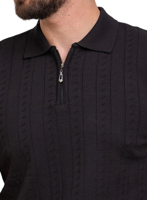 Black Design 01022Knit Polo Neck Zipper - T-Shirt - Khotwh
