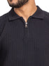 Black Design 01043Knit Polo Neck Zipper - T-Shirt - Khotwh