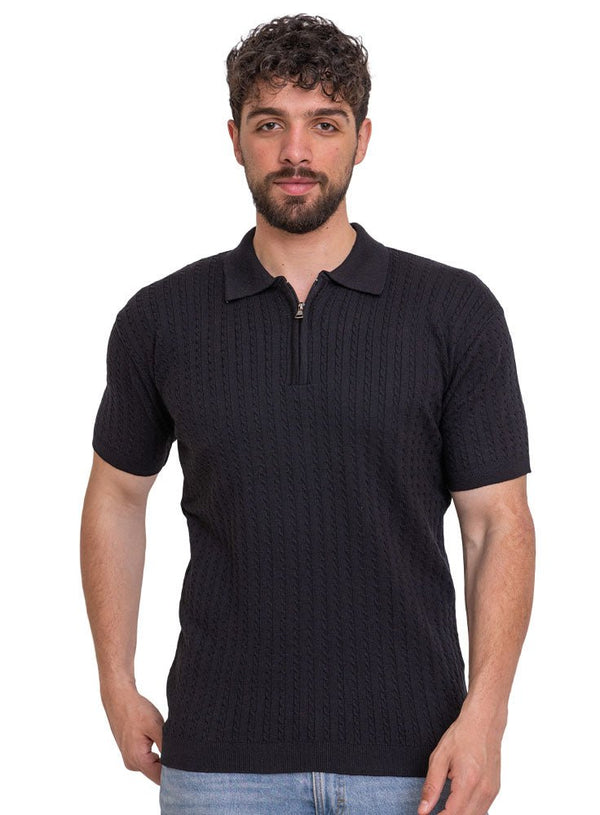 Black Design 01046Knit Polo Neck - T-Shirt - Khotwh