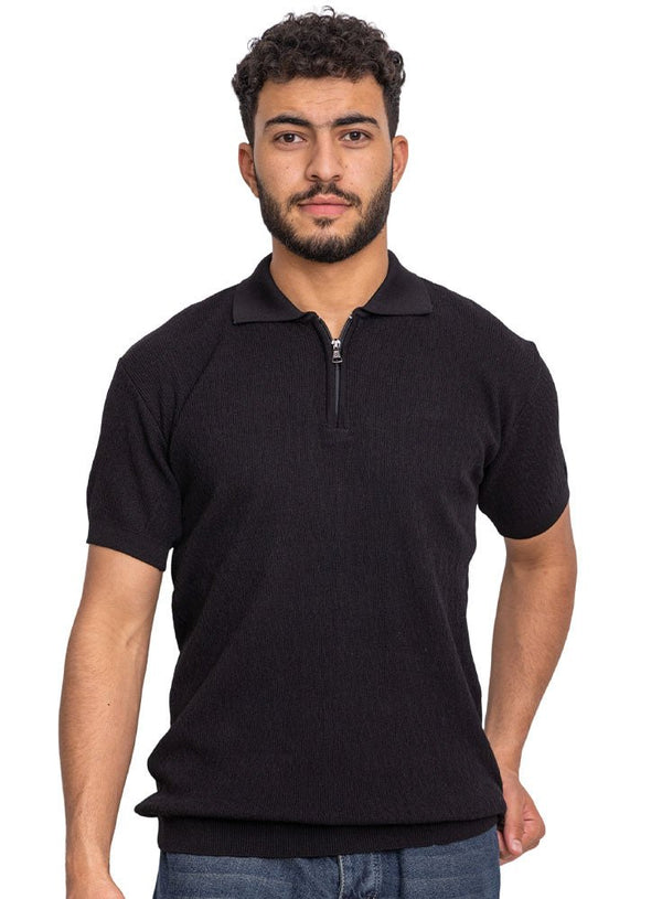 Black Design 01048Knit Polo Neck - T-Shirt - Khotwh