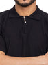 Black Design 01057Knit Polo Neck Zipper - T-Shirt - Khotwh