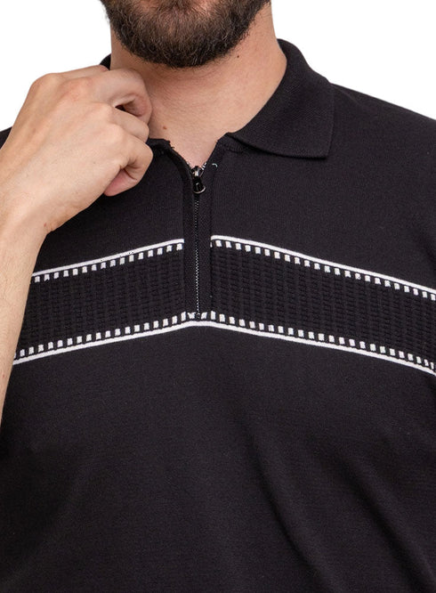 Black Design 1023Knit Polo Neck Zipper - T-Shirt - Khotwh