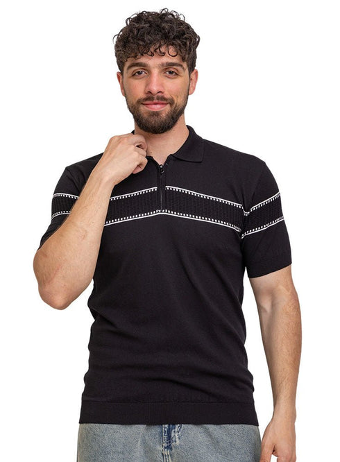 Black Design 1023Knit Polo Neck Zipper - T-Shirt - Khotwh
