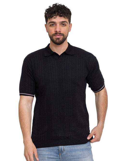 Black Design 1153Knit Polo Neck - T-Shirt - Khotwh