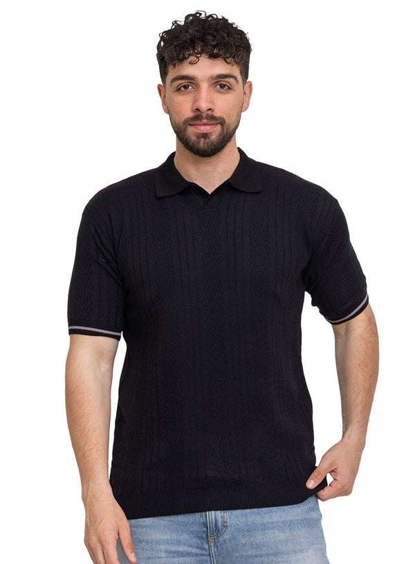 Black Design 1153Knit Polo Neck - T-Shirt - Khotwh
