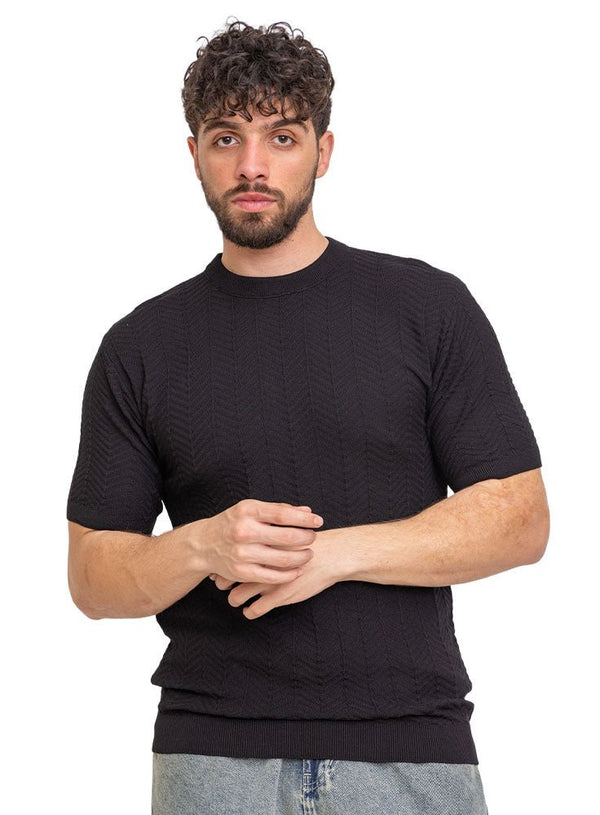 Black Design 1175Knit Rount T-Shirt - Khotwh