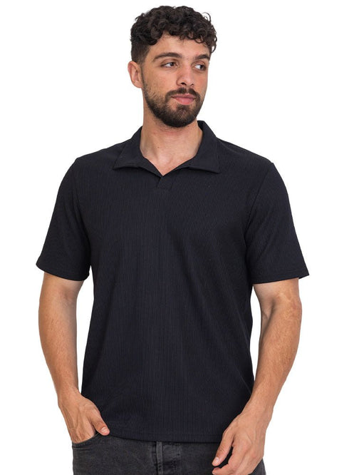 Black - Design 2 Jacquard Polo Neck T-Shirt - Khotwh
