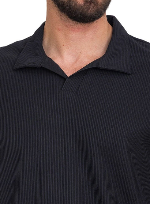 Black - Design 2 Jacquard Polo Neck T-Shirt - Khotwh