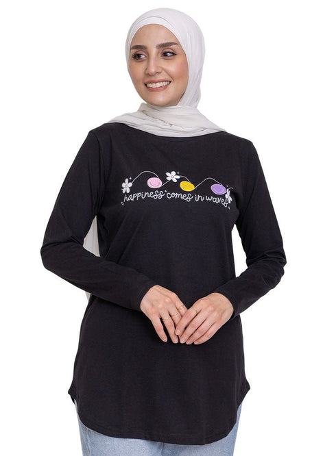 Black - Design 27 Printed Long - Sleeve - Khotwh