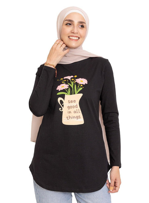 Black - Design 29 Printed Long - Sleeve - Khotwh