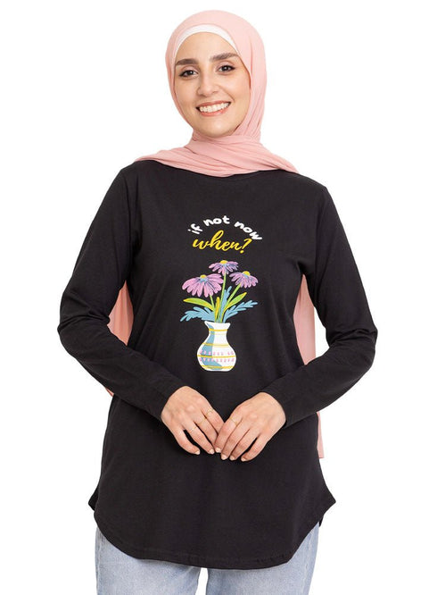 Black - Design 32 Printed Long - Sleeve - Khotwh