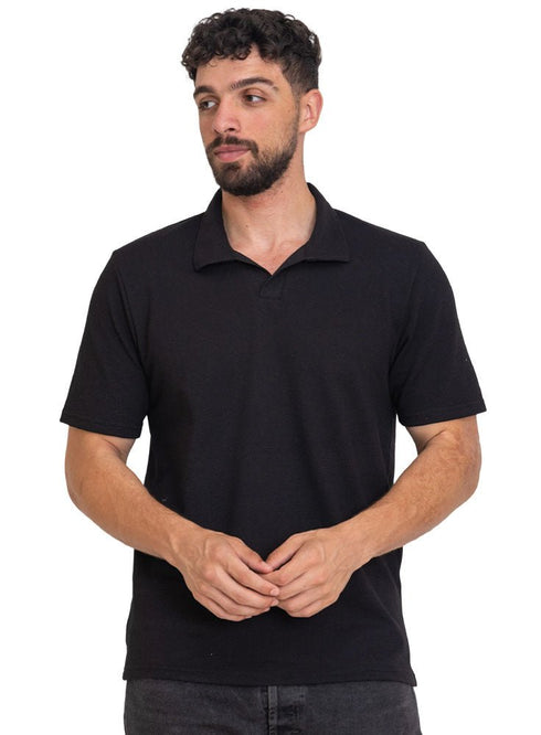 Black - Design 4 Jacquard Polo Neck T-Shirt - Khotwh