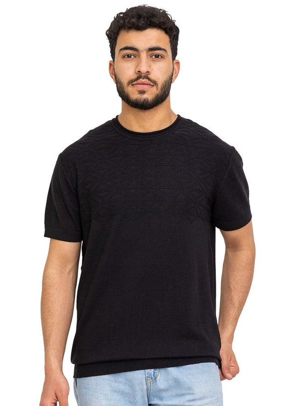 Black Design 7520Knit Rount T-Shirt - Khotwh