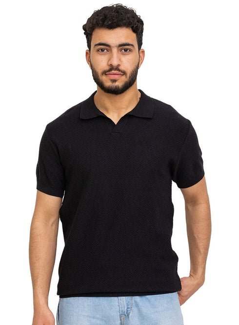 Black Design 7523Knit Polo Neck - T-Shirt - Khotwh