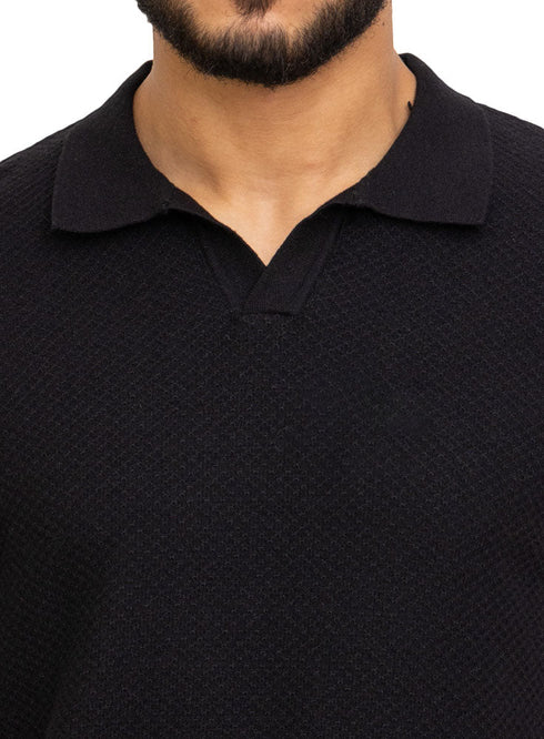 Black Design 7523Knit Polo Neck - T-Shirt - Khotwh