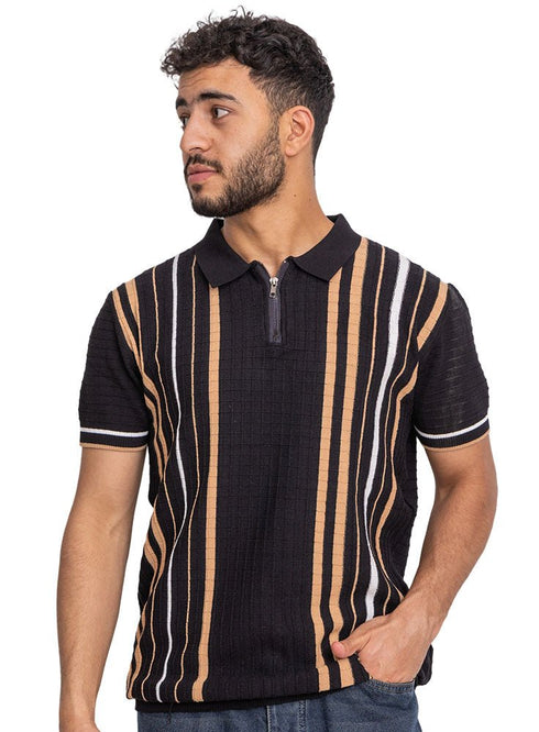 Black Design 7573Knit Polo Neck - T-Shirt - Khotwh