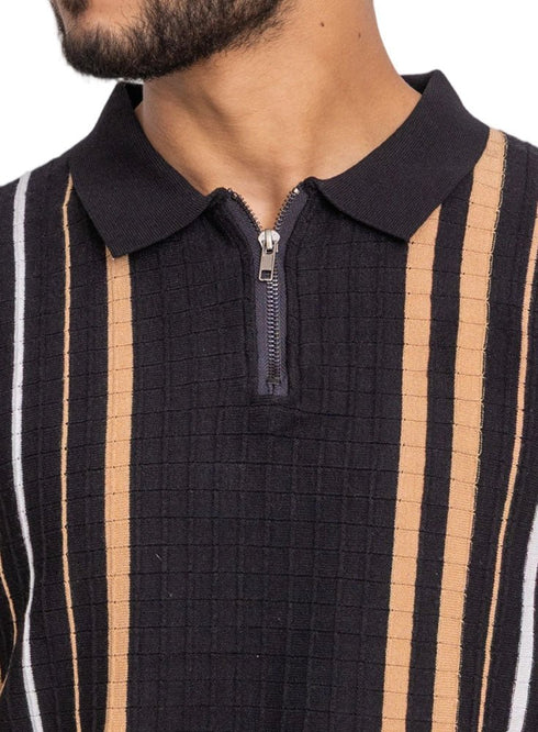 Black Design 7573Knit Polo Neck - T-Shirt - Khotwh