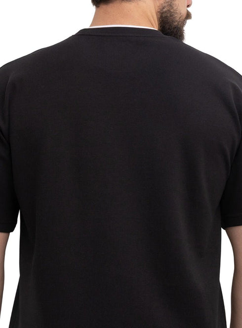 Black Double-Layerd Oversize Round T-Shirt - Khotwh