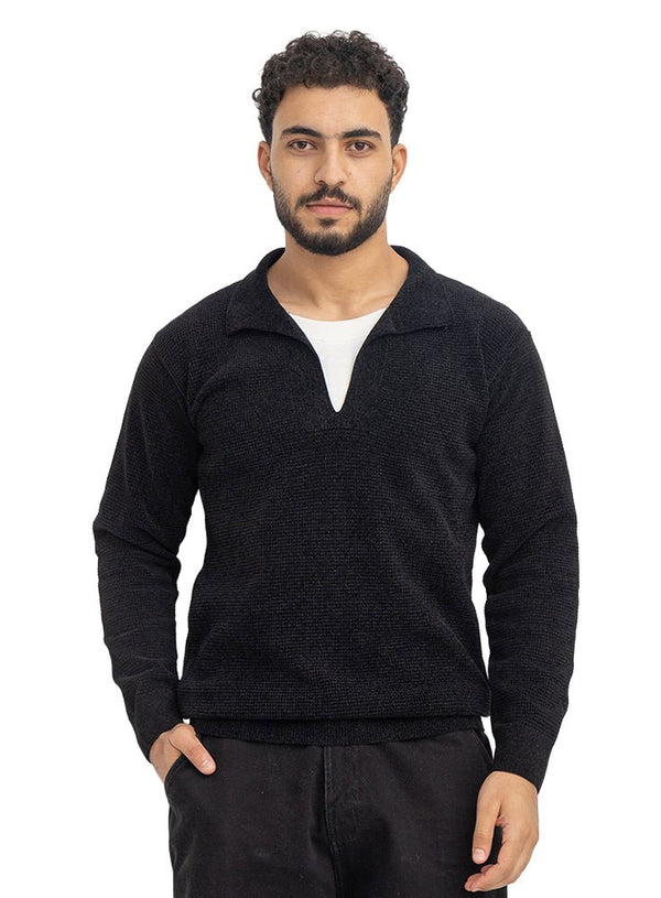 Black Double-Layerd Polo Neck Pullover - Khotwh