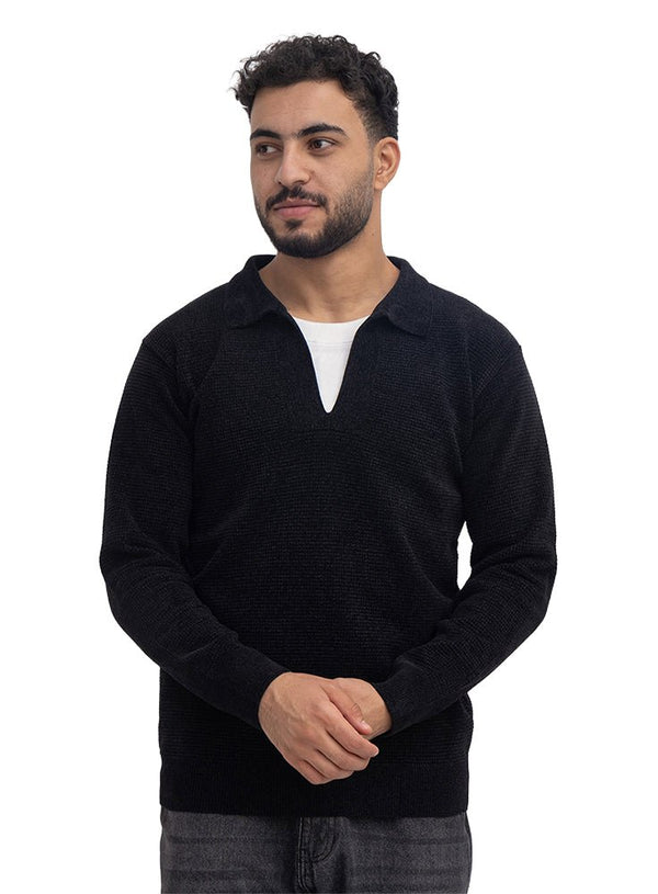 Black Double-Layerd Polo Neck Pullover - Khotwh