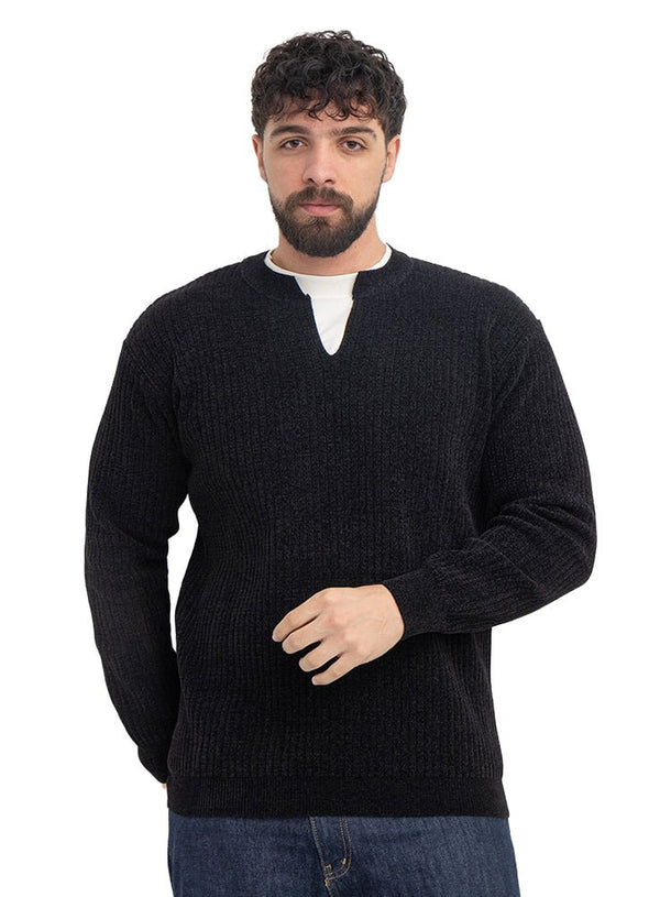 Black Double-Layerd Round Pullover - Khotwh