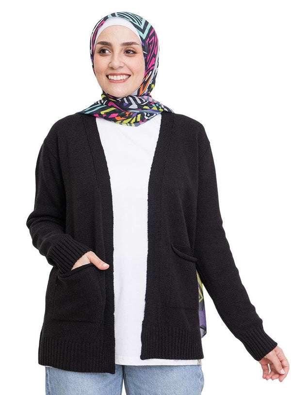 Black E - Basic Pocket Cardigan - Khotwh