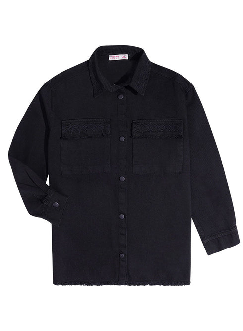 Black Embroidered Gabardine Shirt - Khotwh