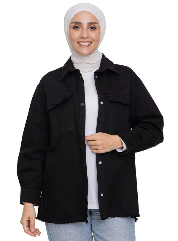 Black Embroidered Gabardine Shirt - Khotwh