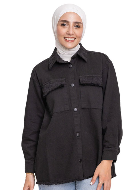 Black Embroidered Gabardine Shirt - Khotwh