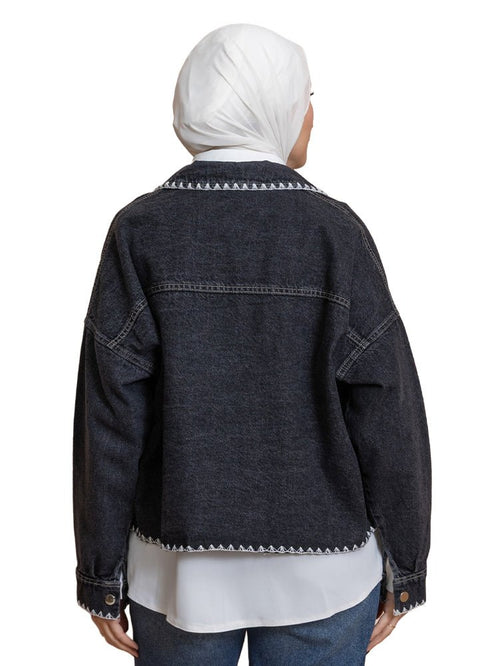 Black Embroidered - Jacket Jeans - Khotwh