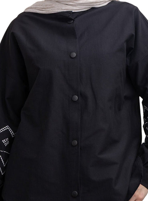 Black Embroidered Poplin Shirt - Khotwh