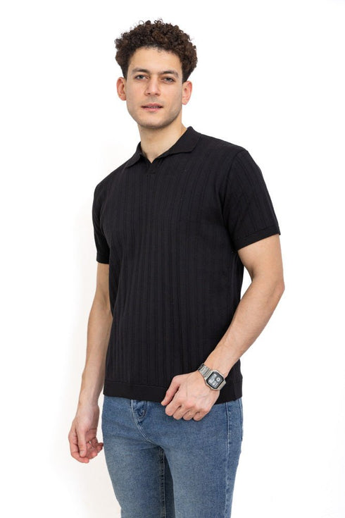 Black F - Polo Neck Pullover - Khotwh