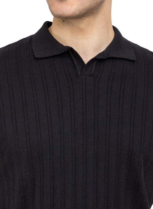 Black F - Polo Neck Pullover - Khotwh