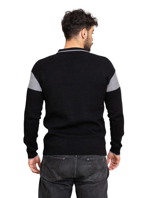Black F - Striped Polo Neck Pullover Design 1 - Khotwh