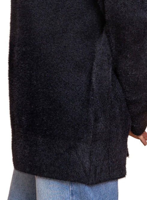 Black Fluffy Over Size Pullover - Khotwh