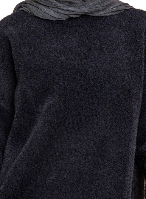 Black Fluffy Over Size Pullover - Khotwh