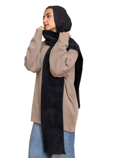 Black Fluffy Scarf - Khotwh