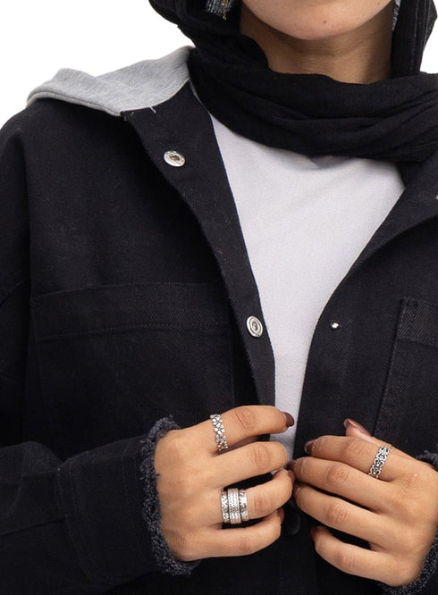 Black Hoodie Gabardine Jacket - Khotwh