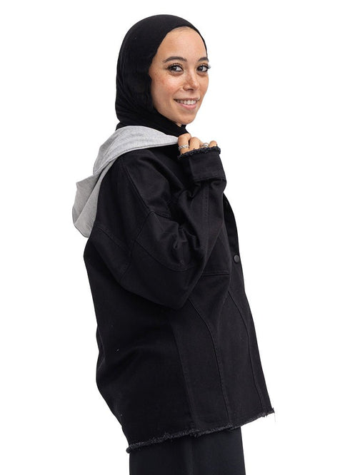 Black Hoodie Gabardine Jacket - Khotwh