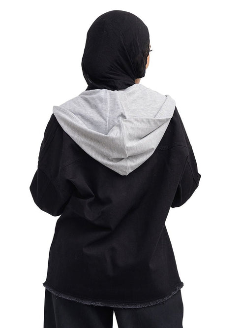 Black Hoodie Gabardine Jacket - Khotwh