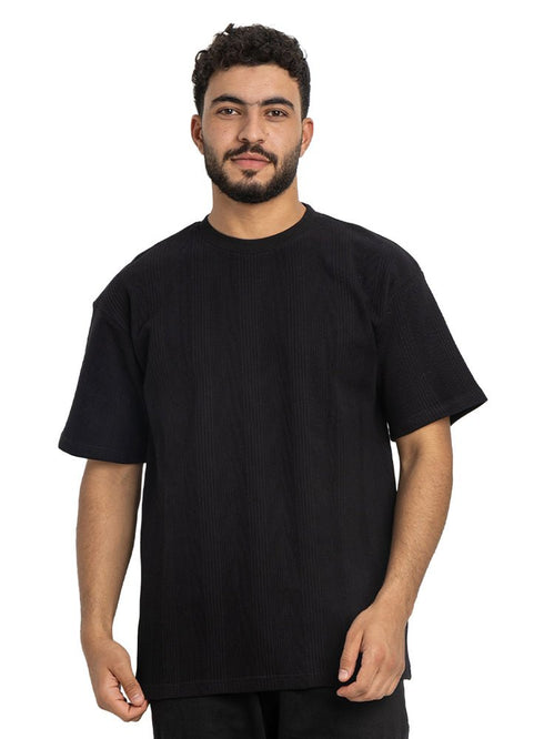 Black Jacquard - Over Size Round T-Shirt - Khotwh