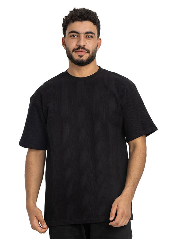 Black Jacquard - Over Size Round T-Shirt - Khotwh