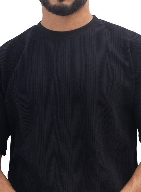 Black Jacquard - Over Size Round T-Shirt - Khotwh