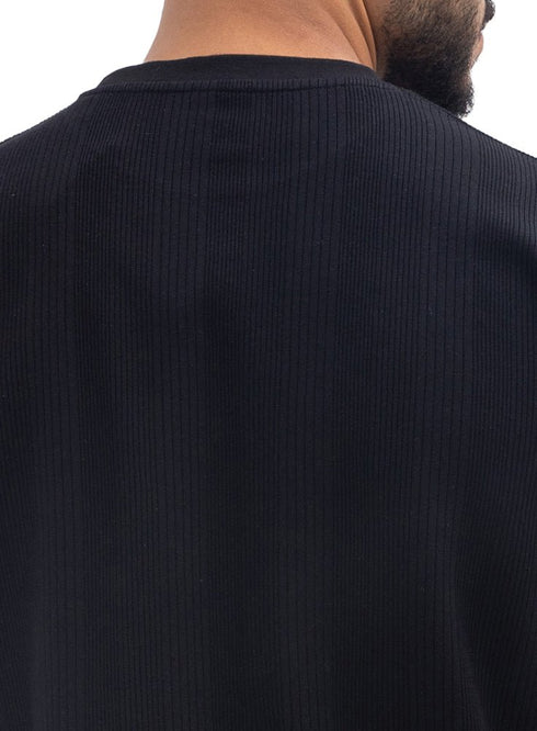Black Jacquard - Over Size Round T-Shirt - Khotwh