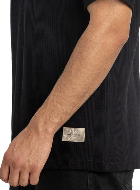 Black Jacquard - Over Size Round T-Shirt - Khotwh